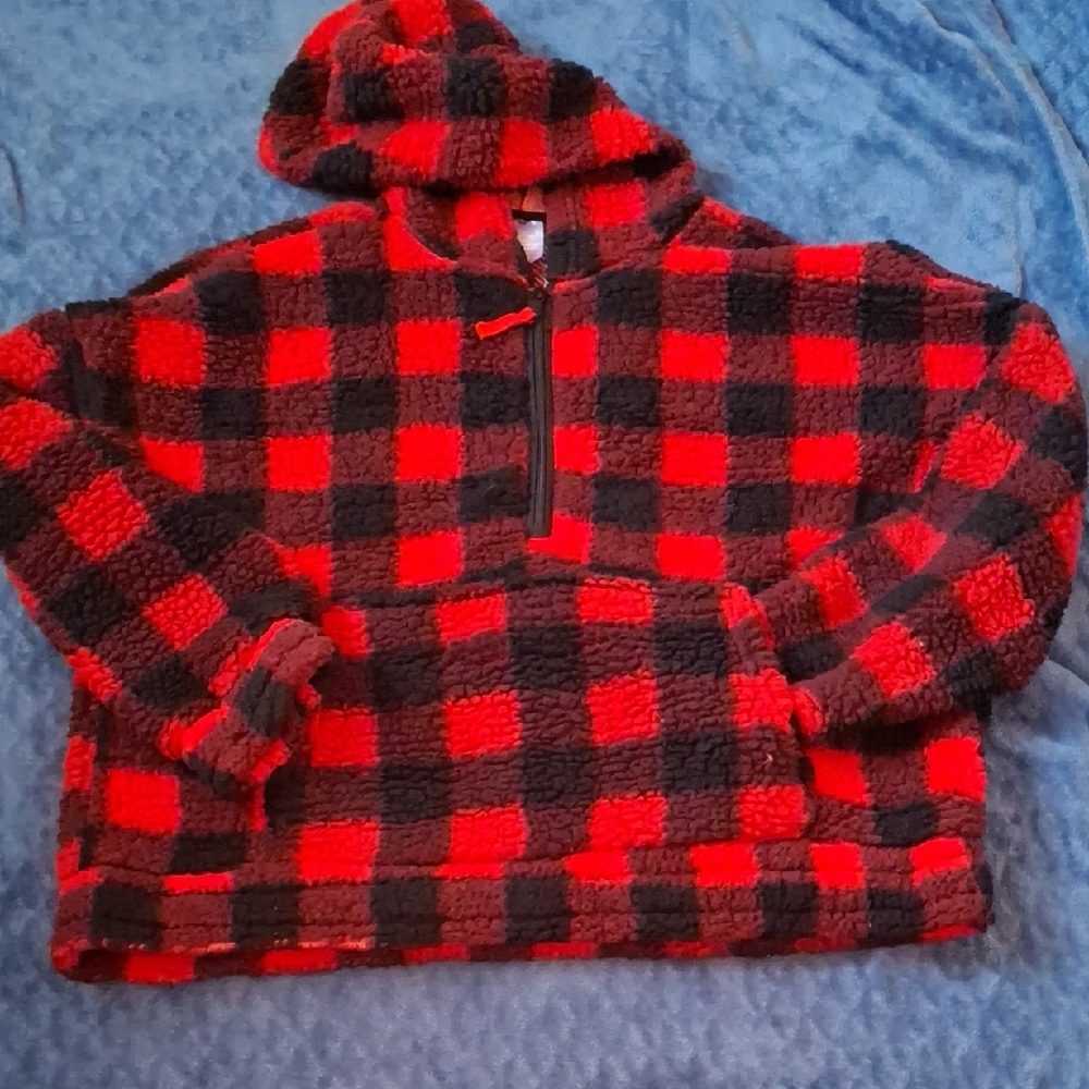 No Boundaries Red and Black Plaid Hoodie